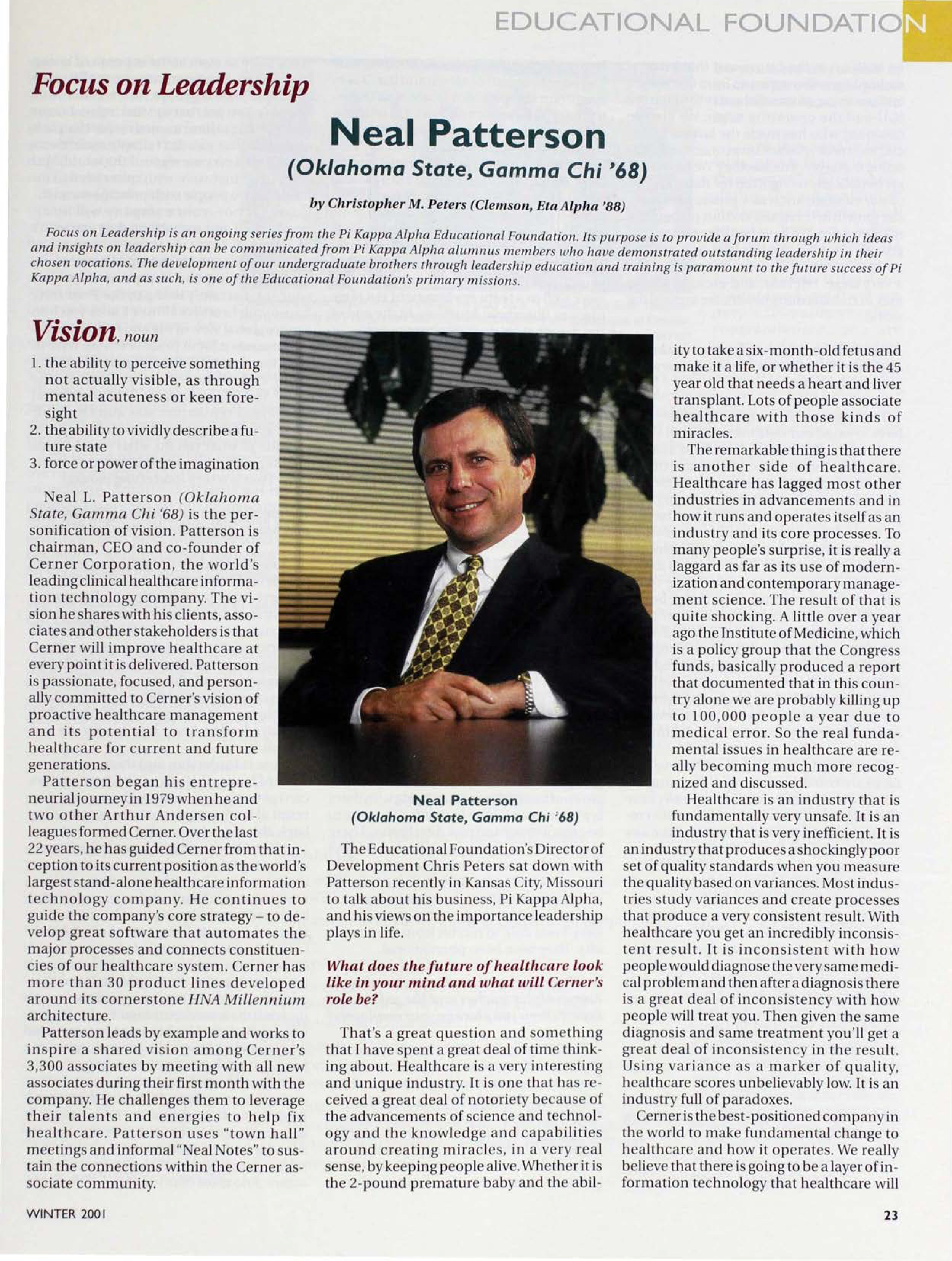 Educational Foundation: Neal Patterson, Winter 2001